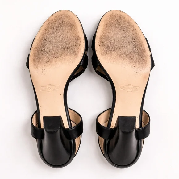 Coach Size 7.5B Black Leather Ankle Strap Block Heels - Picture 5 of 10
